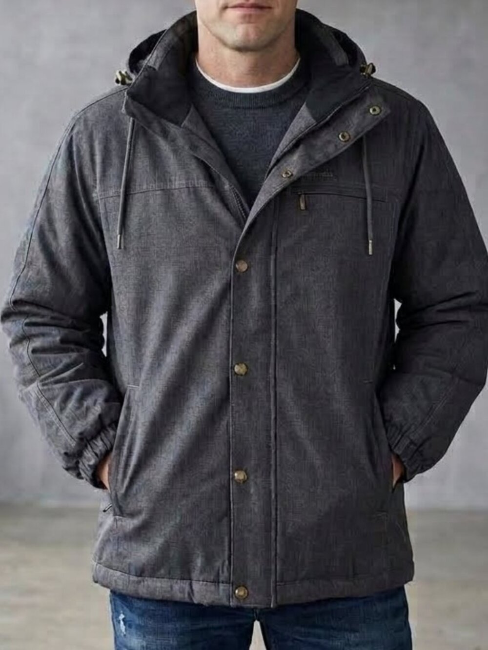 Land's End Removable Hood Parka Insulated Gray Winter Jacket Coat Men's L 42-44